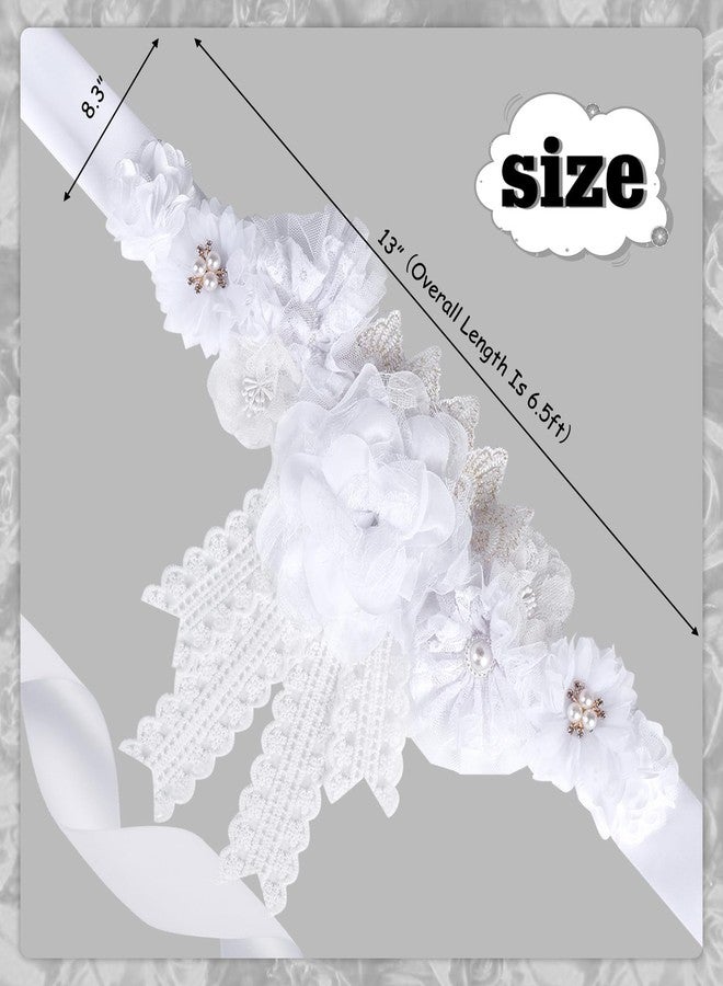 Cheerupp White Lace Boho Baby Shower Maternity Sash - White Lace Flower Theme Baby Shower Belly Belt, Mom to Be Photo Props Party Decorations - Image 4